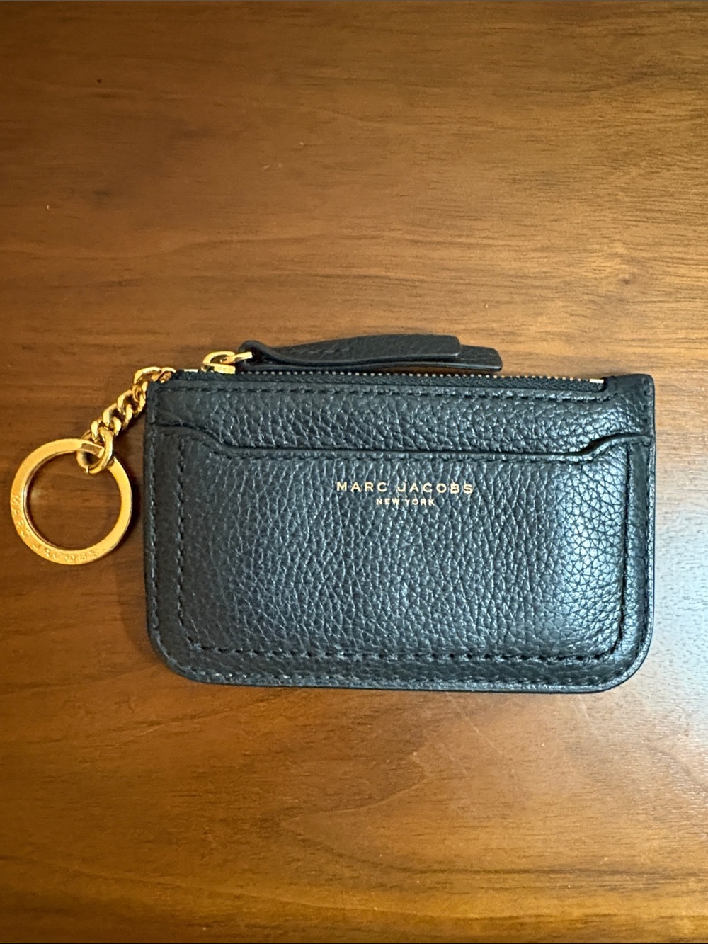Authentic Marc Jacobs Black Leather Card Case with Gold Keyring